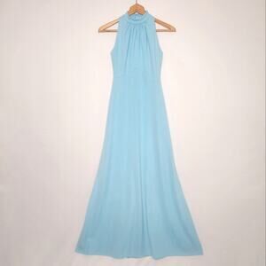 Vintage 70's Blue High Neck Maxi Dress